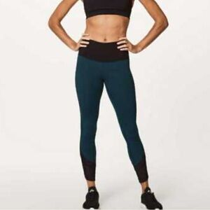 Lululemon Full Length Teal/Black Ready Set Go Leggings Size 4